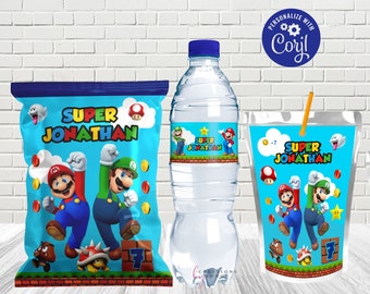 Super Mario Bros hip Bag/Super Mario Water Bottle Label/Super Mario Bros Caprisun Label/ Super Mario party/Super Mario Birthday Bundle