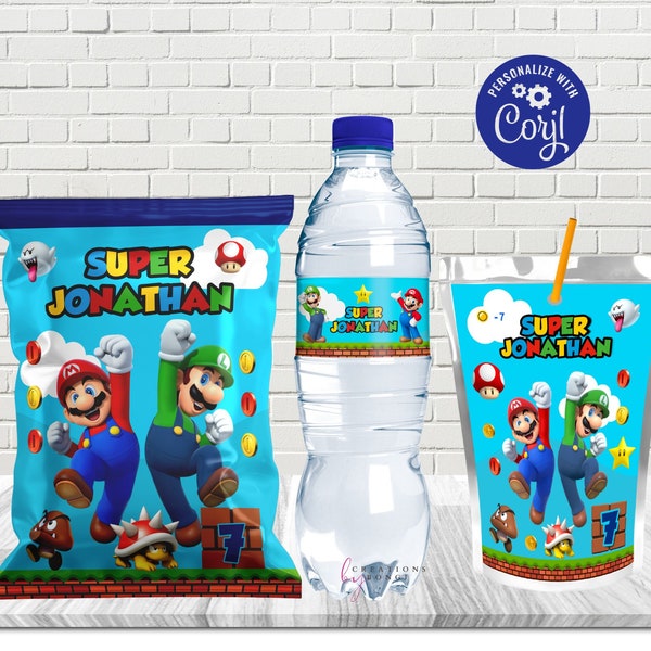 Super Mario Bros hip Bag/Super Mario Water Bottle Label/Super Mario Bros Caprisun Label/ Super Mario party/Super Mario Birthday Bundle