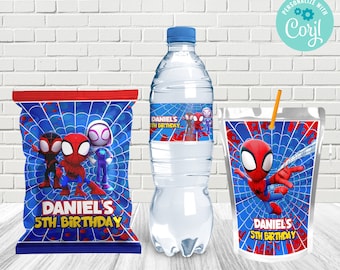 Spidey and his Amazing Friends Chip Bag/Spidey Water Bottle Label/Spidey Caprisun Label/ Spidey party/ Spidey Birthday Bundle