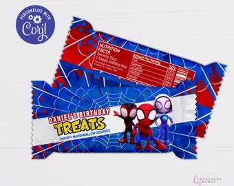 Envoltorio de golosinas Rice Krispies de Spidey y sus increíbles amigos/Golosinas Rice Krispies/Archivo editable/Descarga digital/Editable