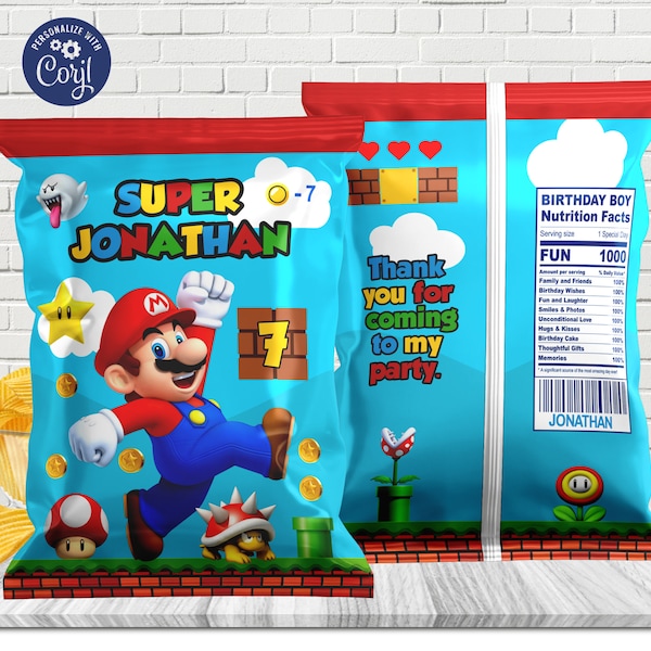 Super Mario chip bag, treat bag/ Digital file
