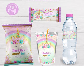 Unicorn Party Bundle/ Unicorn Chip Bag/ Unicorn Caprisun Label /Unicorn Water Label