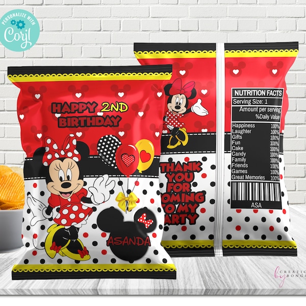 Minnie Mouse Chip Bags/ Editable/Digital download