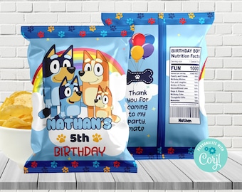 Sacola para chip de cachorro, saco para chip de cachorro filhote/ Arquivo digital/ Editável/ Bluey