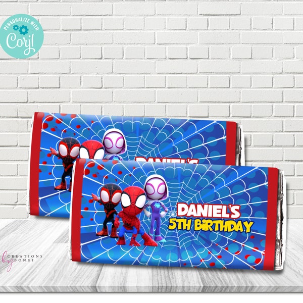 Spidey and his Amazing Friends Candy Bar Wrapper, Editable Digital File