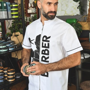 The Barber ,White Barber Smock by ERGOSTYL