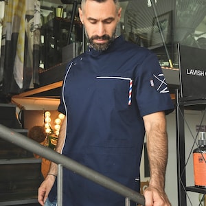 Navy Blue Barber&#39;s Smock by Ergostyl