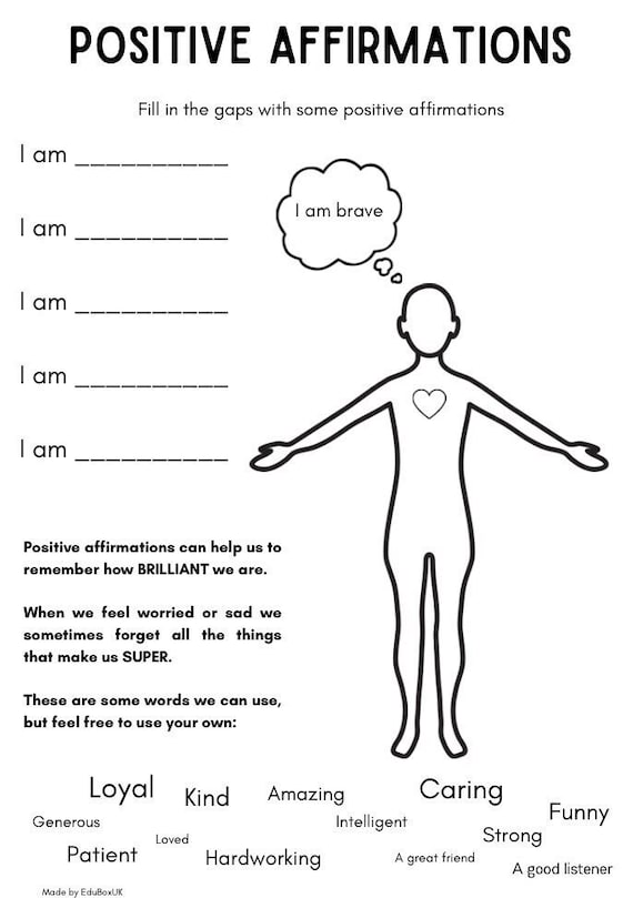 printable positive affirmations worksheet pdf