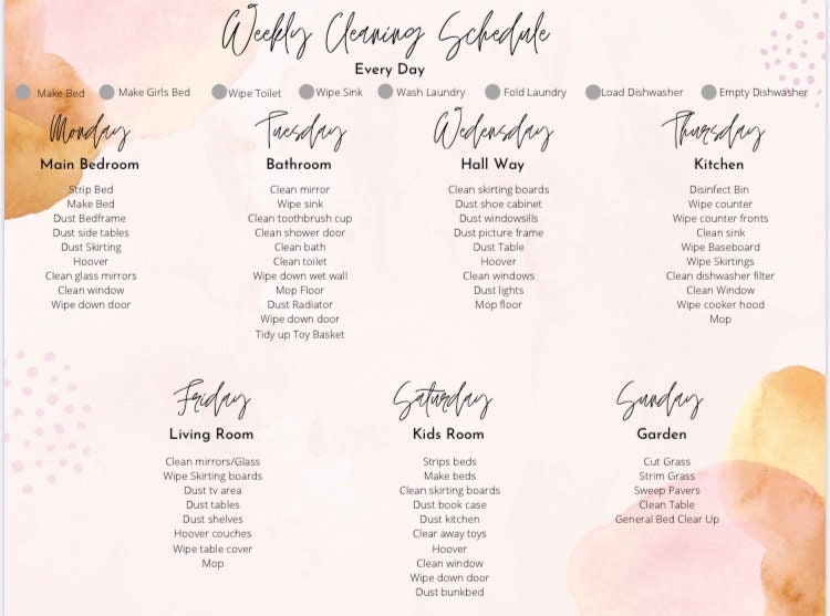 Cleaning Rota Cleaning to Do Personalised Cleaning Routine Etsy