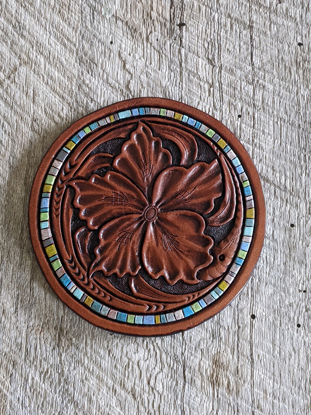 Tooled Leather Oversized Mug Coaster Great Gift Etsy