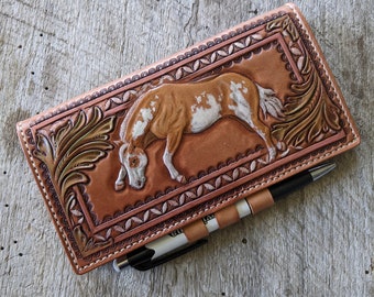 Tooled Leather Paint Horse Checkbook Cover - Great Gift!