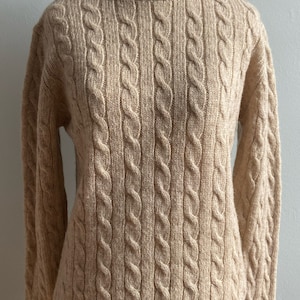 Peut inclure: Un pull en maille beige à torsades, à manches longues et à col rond.