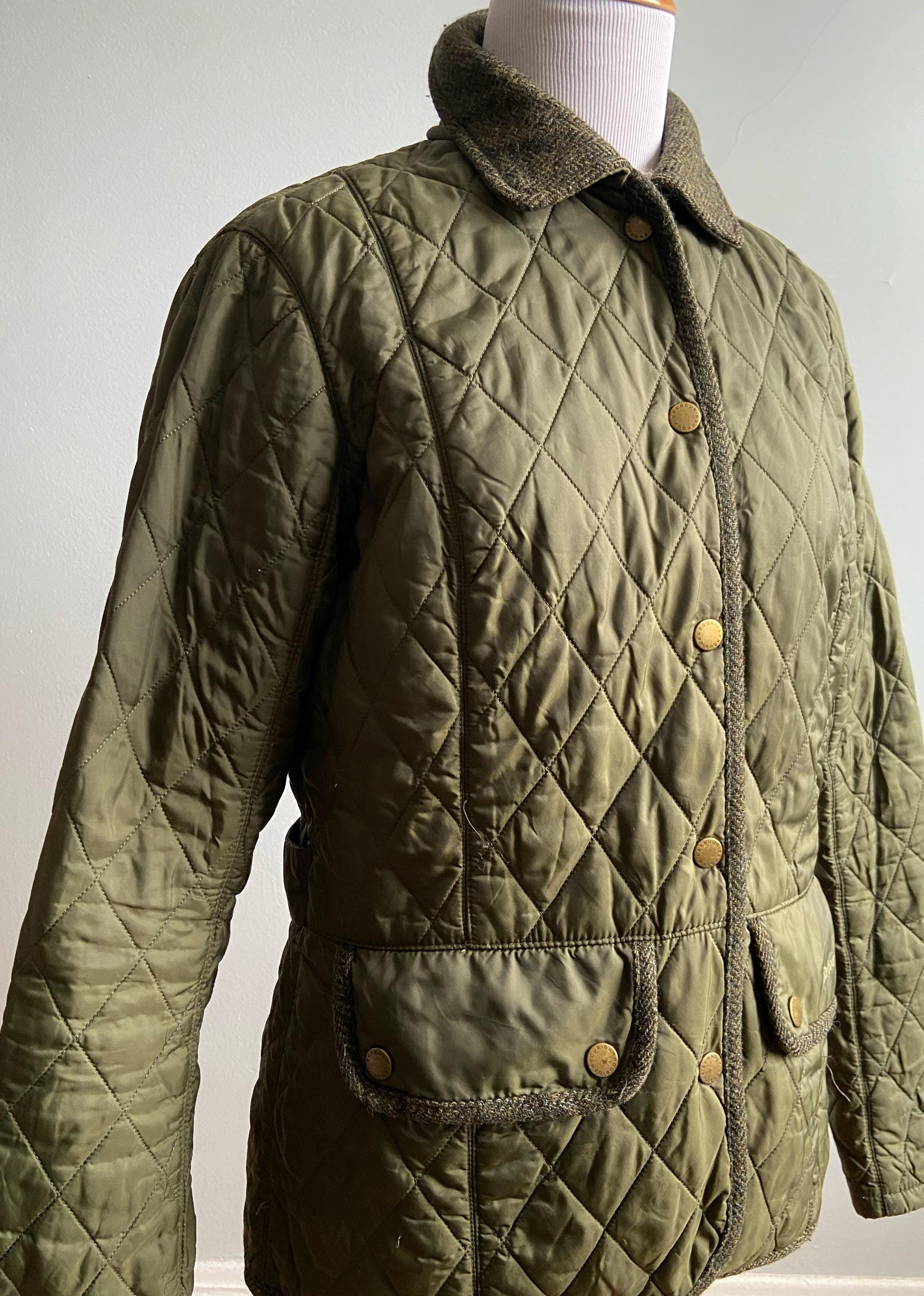 Green Barbour Jacket Tweed Vintage Quilted Lightweight Women's