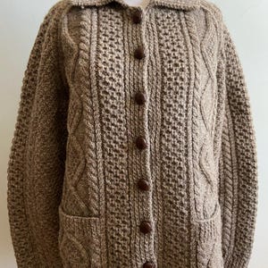 Vintage Women’s Handknit Irish Cardigan with Leather Buttons