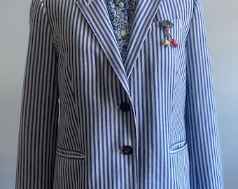 Classic Women’s “J.Crew” Blue and White Striped Summer Blazer