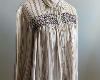 Chemisier femme vintage à smocks « Flowerat »/« Anthropology »
