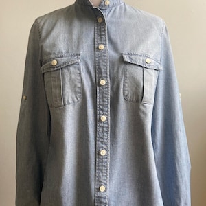 Klassisk blå, bleknad Chambray-arbetsskjorta för kvinnor, J. Crew