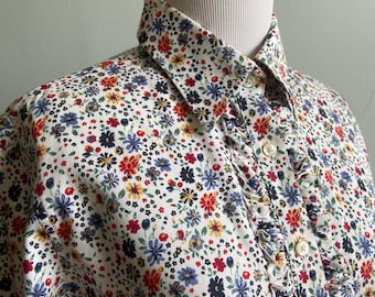 Classic “Brooks Bros.” Floral Poplin Shirt with Frill for Women