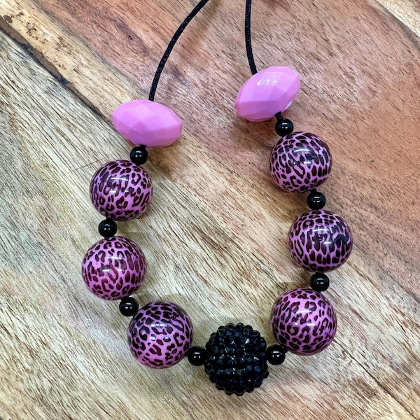 Bubblegum Beads Necklace - DIY Kit! *Pink and black cheetah, glam, bling*