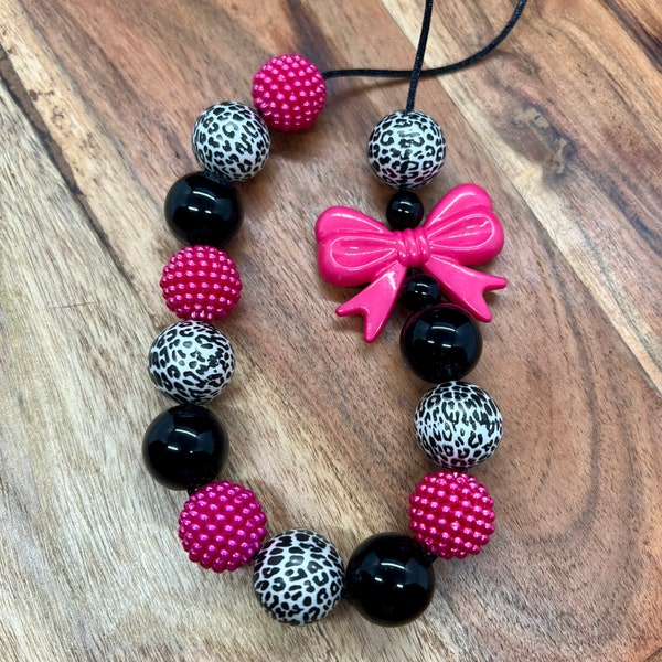 Bubblegum Beads Necklace - DIY Kit!  *hot pink, black, big bow, glam, posh, bling, LOTS of beads*