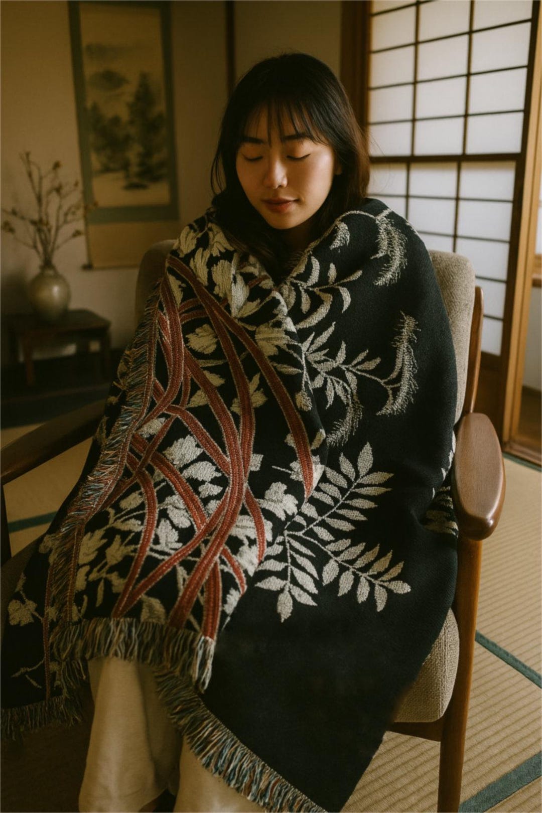 Tokyo Japanese Print Pattern Blanket