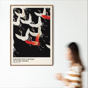 Lámina artística de grulla japonesa - Grúas voladoras Furisode - Arte mural japonés vintage - Mercado Sumi