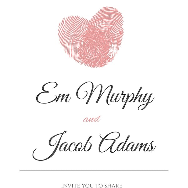 Minimalist Fingerprint Wedding Invitation Template, Download, Editable Modern Wedding Invite Template, Instant Download, Customizable, Heart