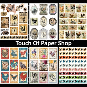 vintage Floral Country Chickens Digikit Pour Junk Journals Scrapbooks Journals Smashbooks Collage Digital Printable Touch Of Paper Digikits