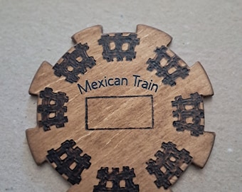 Personalized 6"x6" Mexican Train Domino Game Hub.