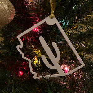Metal Arizona State Ornament with Cactus