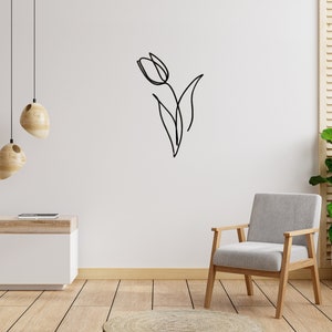 Metal Tulip Wall Art Minimal Floral Decor