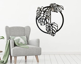 Metal Monstera Cutout Wall Art Circular Boho Minimal Decor