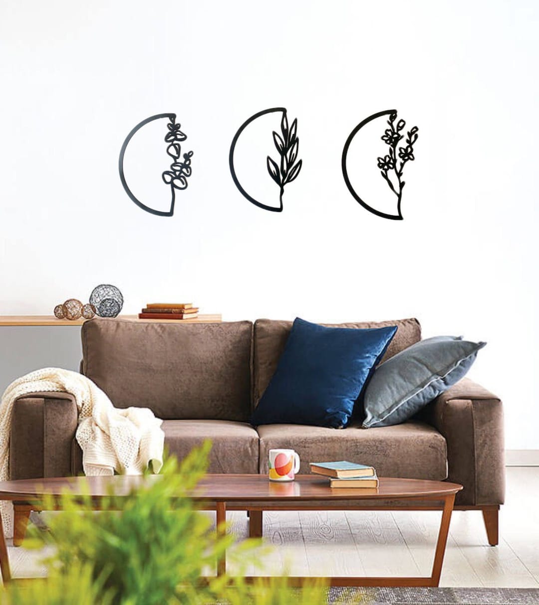 Metal Half Circle Floral Design Wall Art Set Of 3 Photo Inspiration