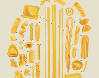 Pasta, The Family "Pasta", Kitchen Art, Kitchen Print, Kitchen Illustration