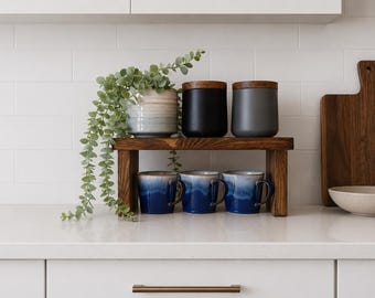Handcrafted Wooden Worktop Raised Shelf – Rustic Kitchen Storage & Display Stand