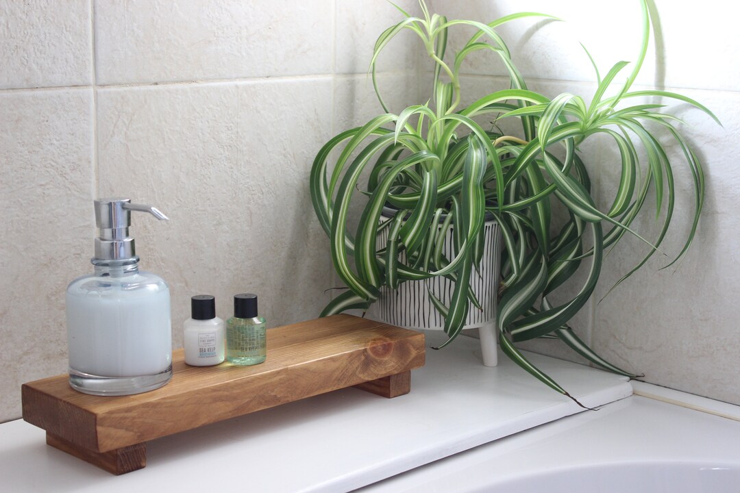 Wooden Bathroom Shelf | Solid Wood Riser | Rustic Bathroom Dispenser ...