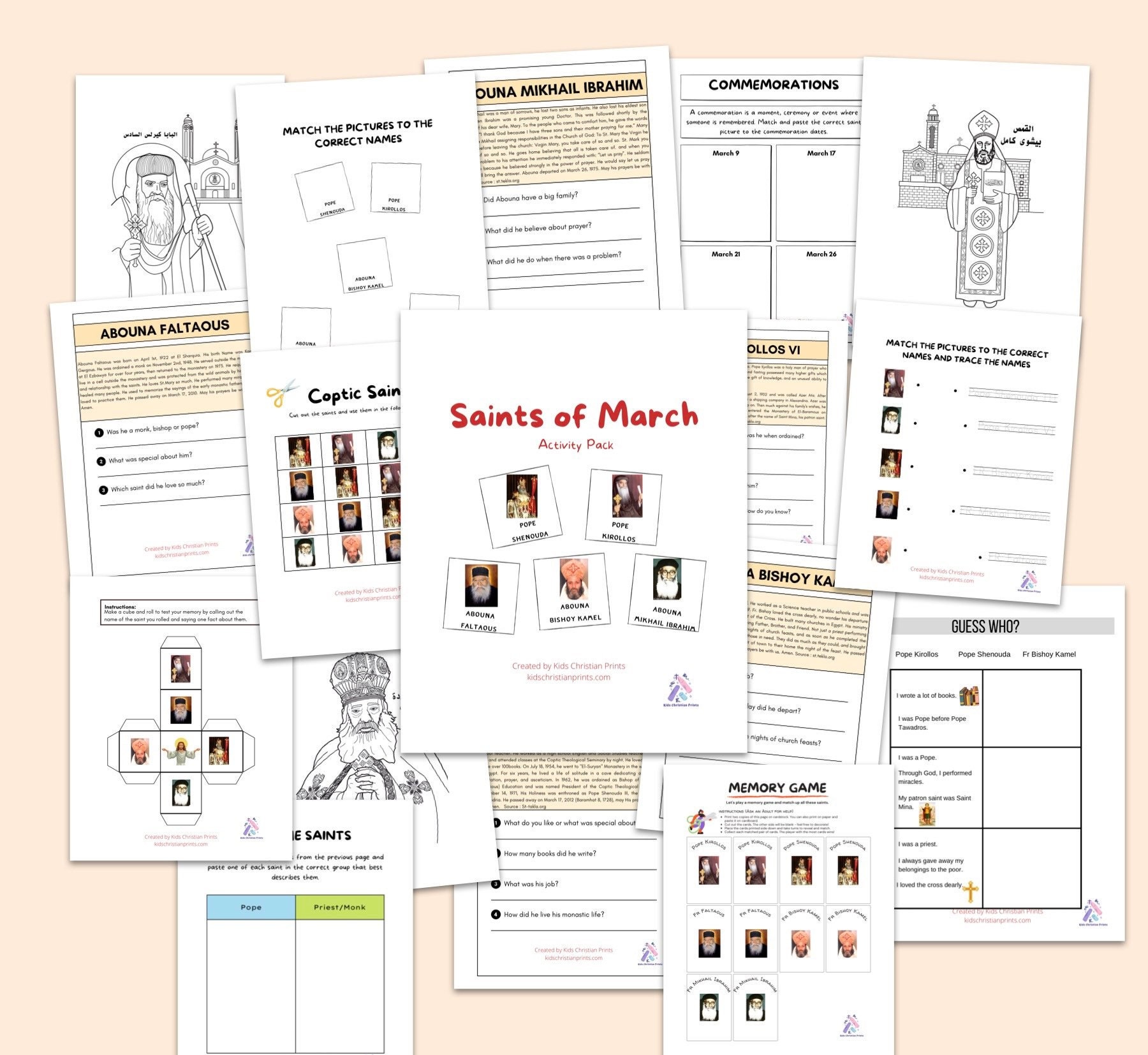 Coptic Orthodox Christian Saints Activity Pack Homeschool Sunday school Printables March Pope Bishop Monk Priest