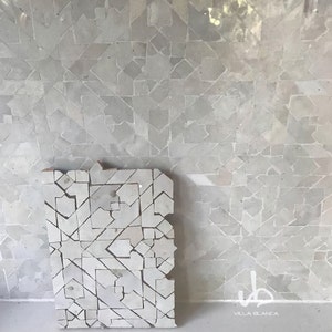 Backsplash tile, White Snow 15x15 Handmade Mosaic tile, Off-White Zellige tile, Tile Mural, Floor tile, Bathroom tile, Shower tile, kitchen