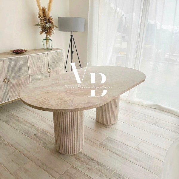 Travertine dining table, Dining Table, Travertine table, Oval travertine table, Marble table, Natural dining table, Modern dining table,