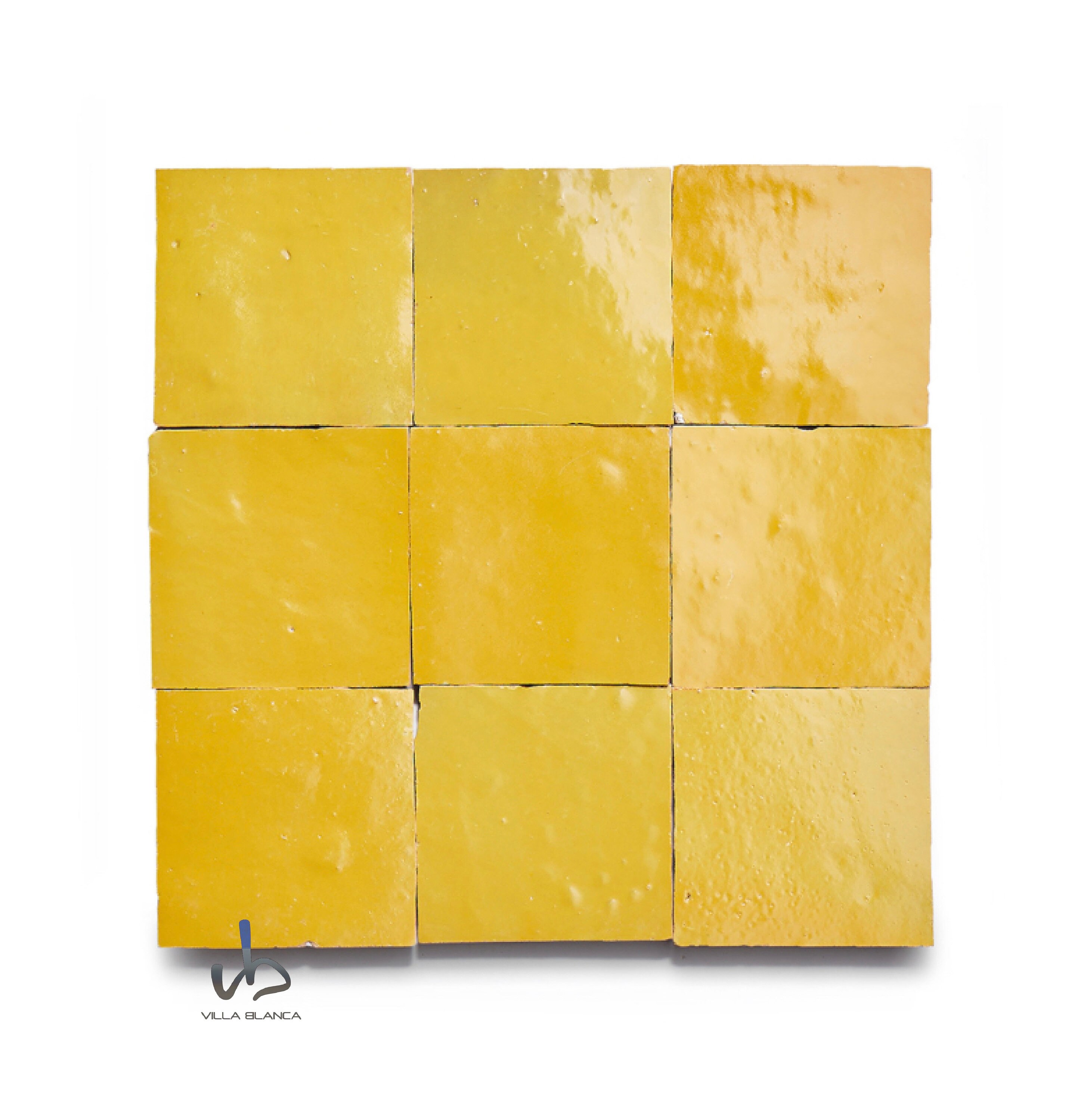 Backsplash Handmade Zellige Tiles 4x4, Yellow Mosaic Tile, Yellow