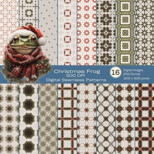 Seamless Digital Patterns Christmas Frog, scrapbooking pages, Download for Fabric, Papers, Scrapbooking & Print Commercial use