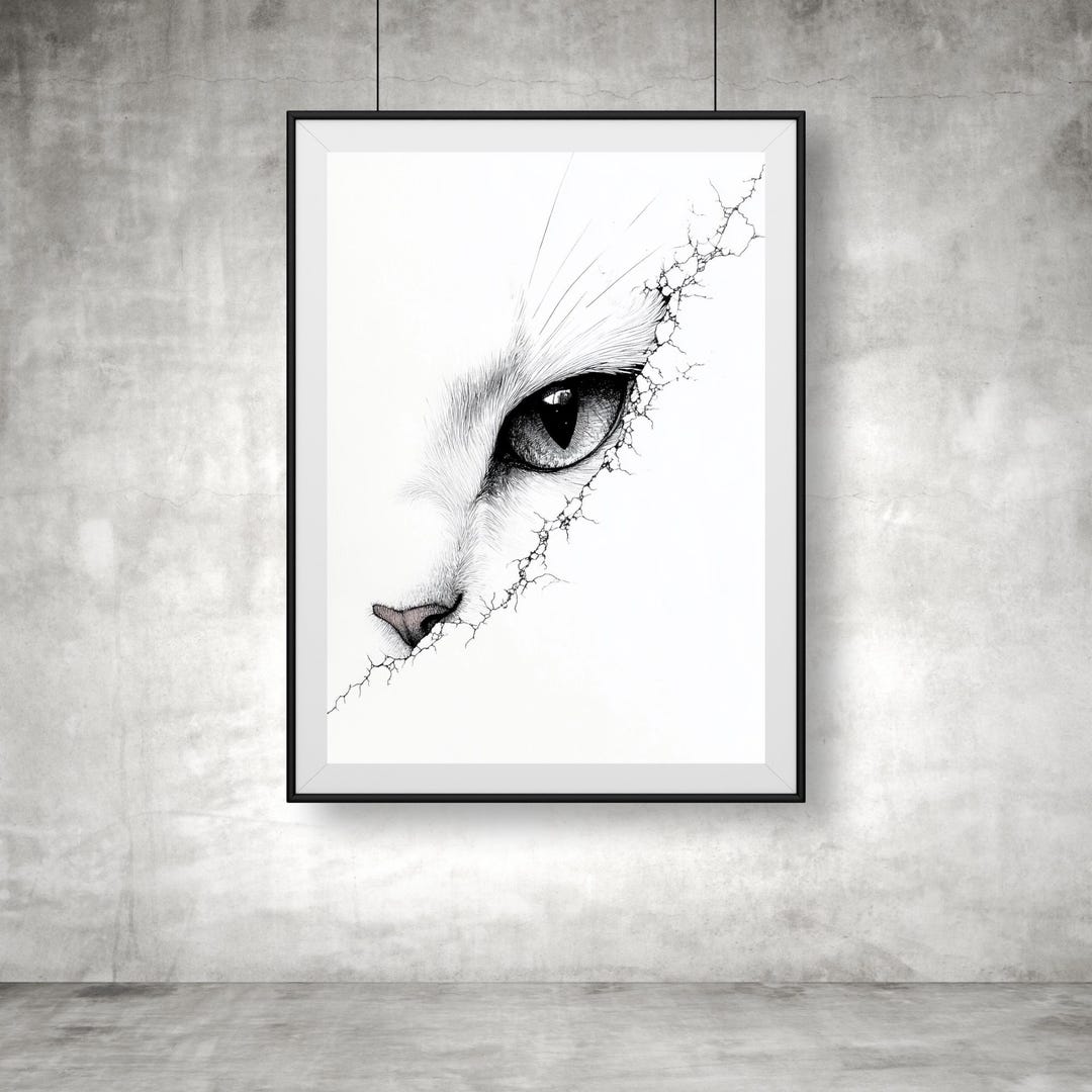Minimalist Cat Wall Art Printable | Black and White Cat Sketch Digital ...