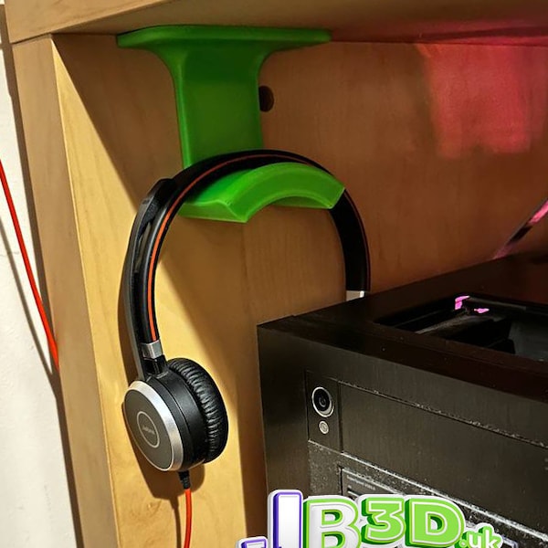 Hanging Headphone or Headset Holder for under desk, can be screwed in or adhered