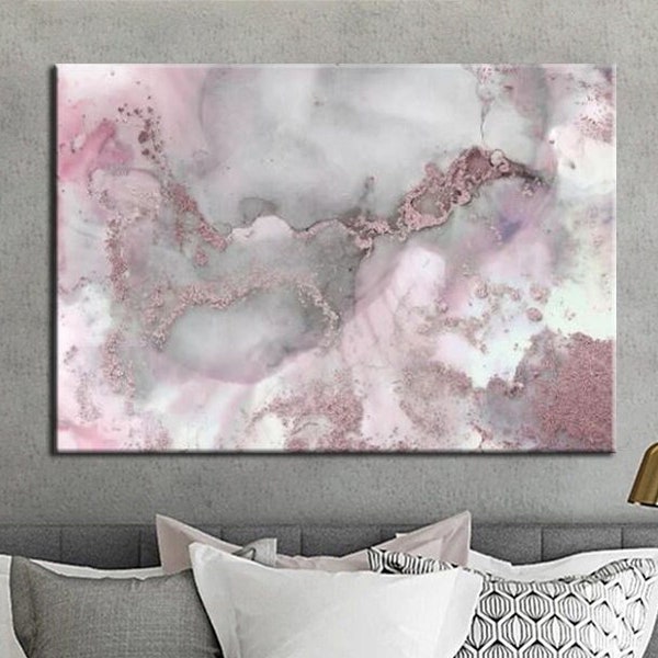 Pink Gold Grey Painting Etsy