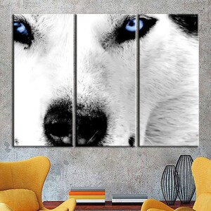 Blue Eyed Black and White Husky Siberian Husky Canvas Print - Etsy