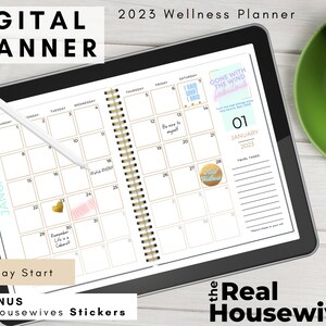 Real Housewives Wellness maandelijkse digitale planner + 20 GRATIS TRANSPARANTE STICKERS! - 2023