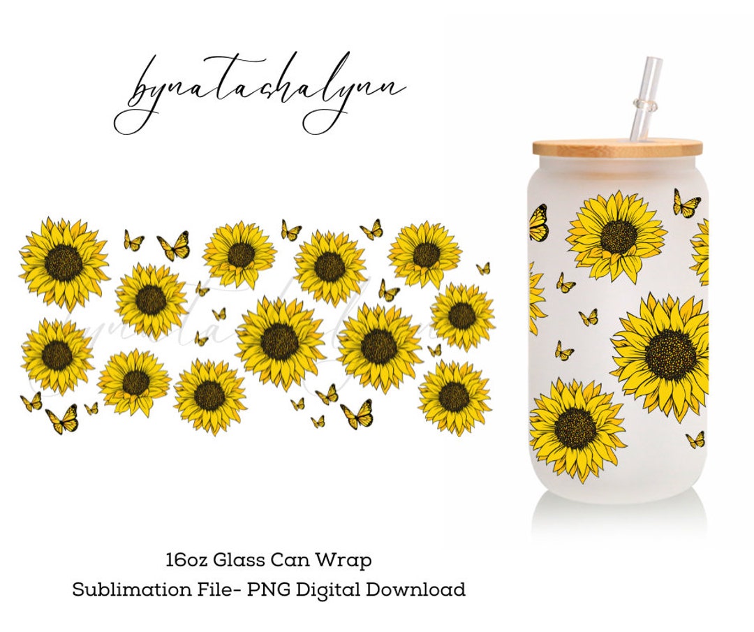 Sunflower Butterfly - 16oz Libbey Glass Can PNG for Sublimation ...