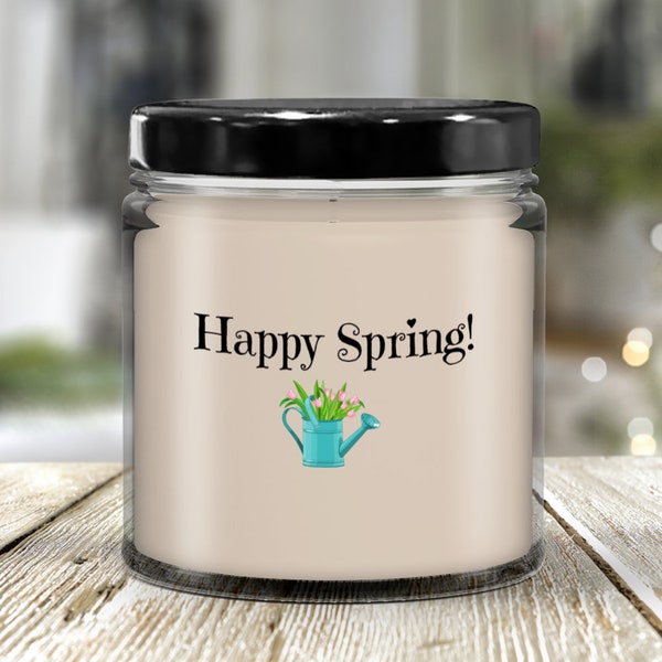 Happy Spring, Cheerful, Hand-poured,  Luxury, Soy Wax, 9 oz, Vanilla Scented, Glass Container With Lid, Self Love Aromatherapy Candle.