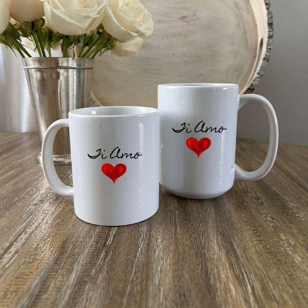 I Love You Mug, Ti Amo Ceramic Mug, Romantic Italian Sayings, Italian Heart Mug