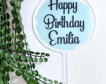 Décoration de gâteau d'anniversaire personnalisée avec nom – Cercle en acrylique « Joyeux anniversaire » pour enfants et adultes